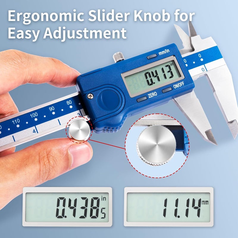 Dasqua Left-Handed Digital Caliper 0-8"/200mm Stainless Steel with Large LCD Screen, Dual Reading in/mm, Accuracy ±0.0015"/0.03mm, Resolution 0.0005"/0.01mm, High Precision Caliper Measuring Tool - Image 4